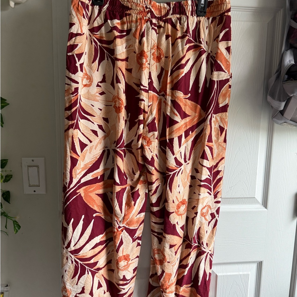 JohnPaulRichard Burgundy and Orange Floral Pants